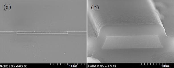 SEM image of a hybrid plasmonic/SOI waveguide.
